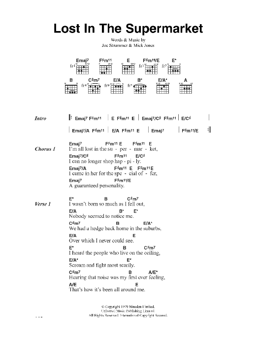 The Clash Lost In The Supermarket sheet music notes and chords. Download Printable PDF.