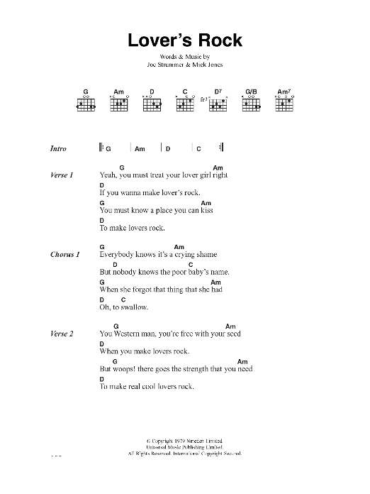 The Clash Lover's Rock sheet music notes and chords. Download Printable PDF.