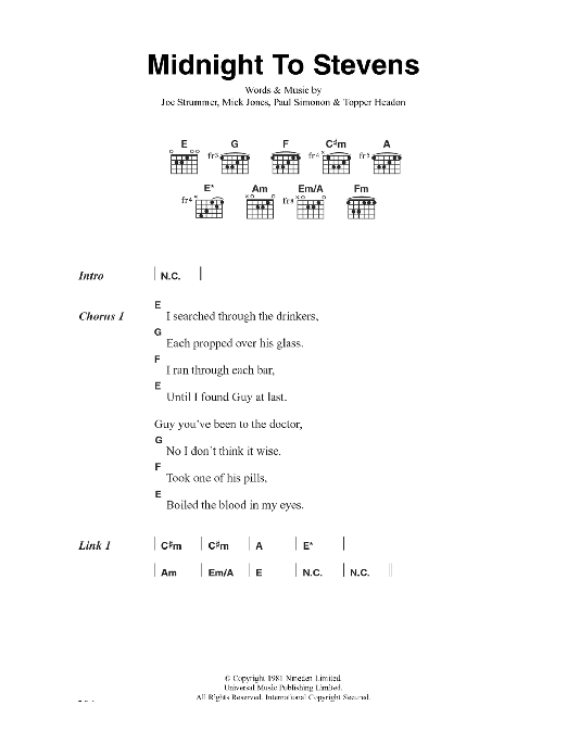 The Clash Midnight To Stevens sheet music notes and chords. Download Printable PDF.