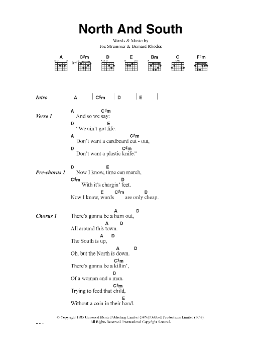 The Clash North And South sheet music notes and chords. Download Printable PDF.