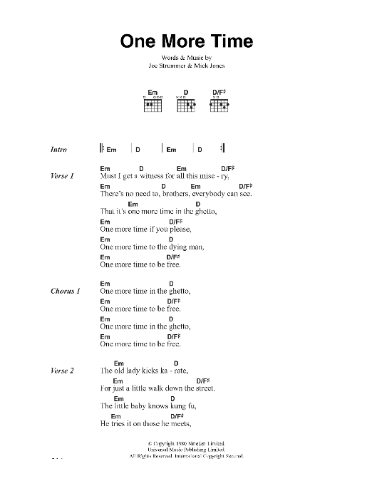 The Clash One More Time sheet music notes and chords. Download Printable PDF.