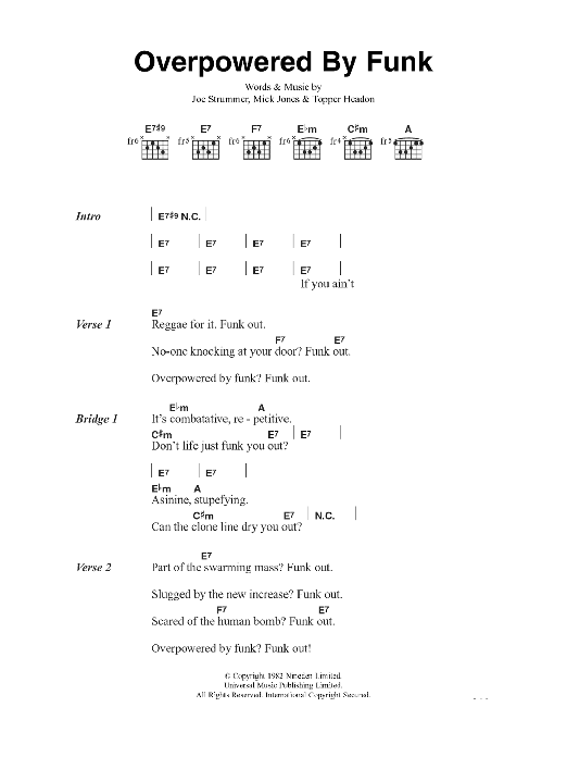 The Clash Overpowered By Funk sheet music notes and chords. Download Printable PDF.