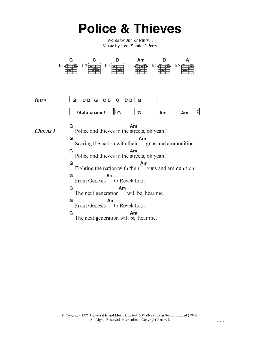 The Clash Police And Thieves sheet music notes and chords. Download Printable PDF.