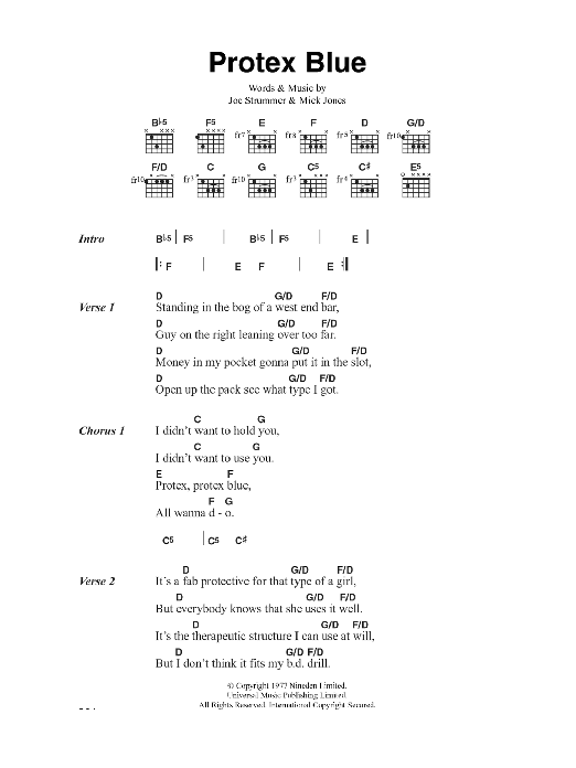 The Clash Protex Blue sheet music notes and chords. Download Printable PDF.