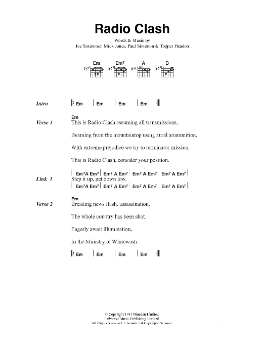 The Clash Radio Clash sheet music notes and chords. Download Printable PDF.