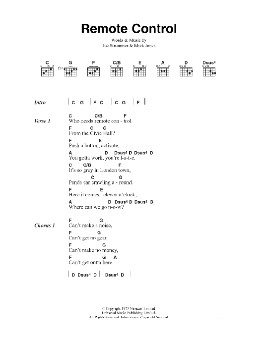 The Clash Remote Control sheet music notes and chords arranged for Piano, Vocal & Guitar Chords (Right-Hand Melody)