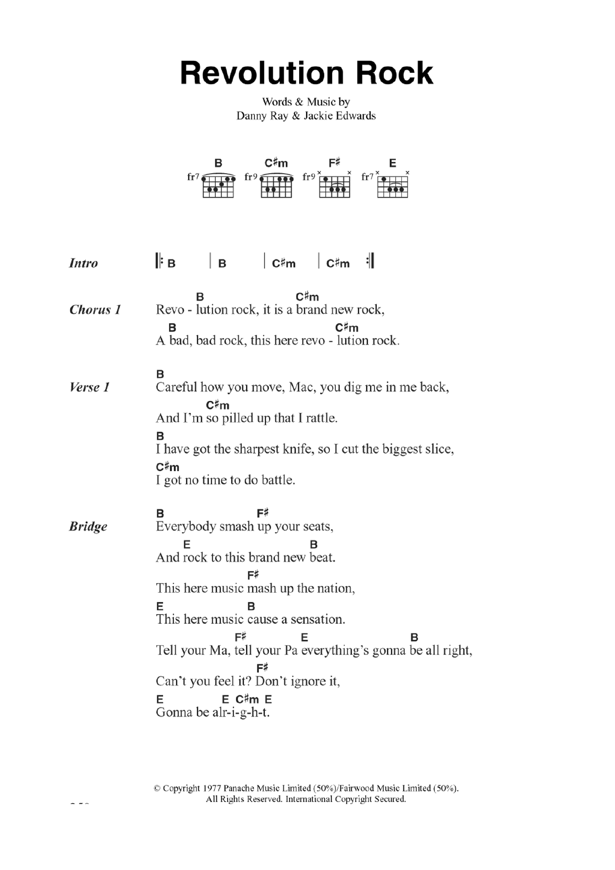 The Clash Revolution Rock sheet music notes and chords arranged for Guitar Chords/Lyrics