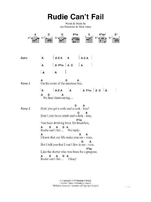 The Clash Rudie Can't Fail sheet music notes and chords. Download Printable PDF.