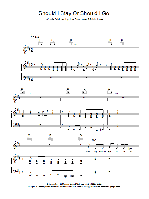 The Clash Should I Stay Or Should I Go sheet music notes and chords. Download Printable PDF.