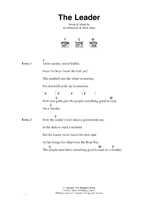 The Clash The Leader sheet music notes and chords. Download Printable PDF.