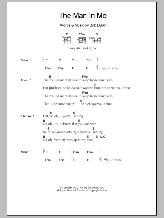 The Clash The Man In Me sheet music notes and chords. Download Printable PDF.