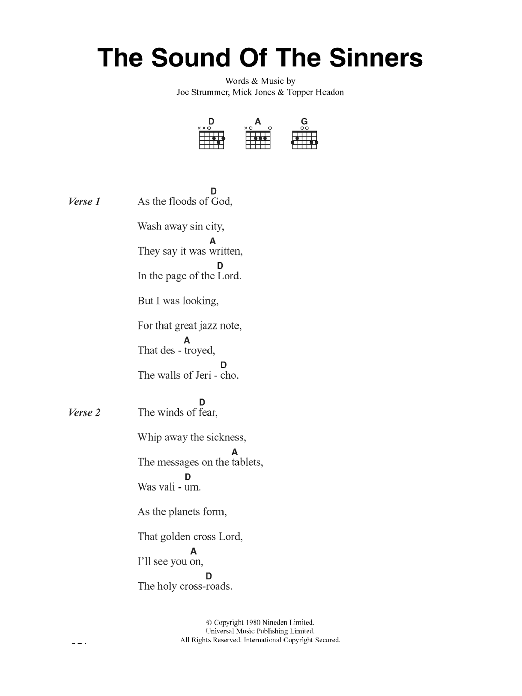 The Clash The Sound Of The Sinners sheet music notes and chords. Download Printable PDF.