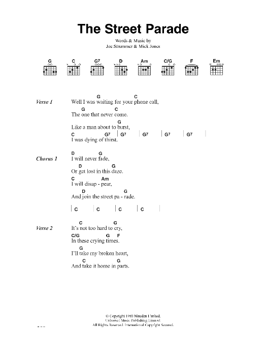 The Clash The Street Parade sheet music notes and chords. Download Printable PDF.