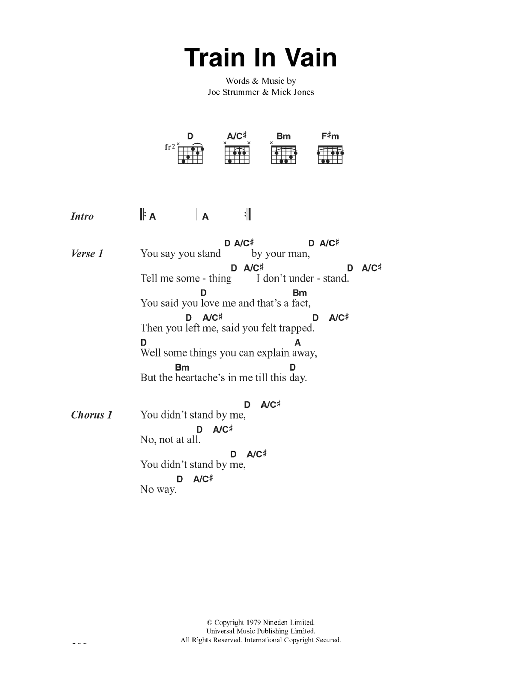 The Clash Train In Vain sheet music notes and chords. Download Printable PDF.