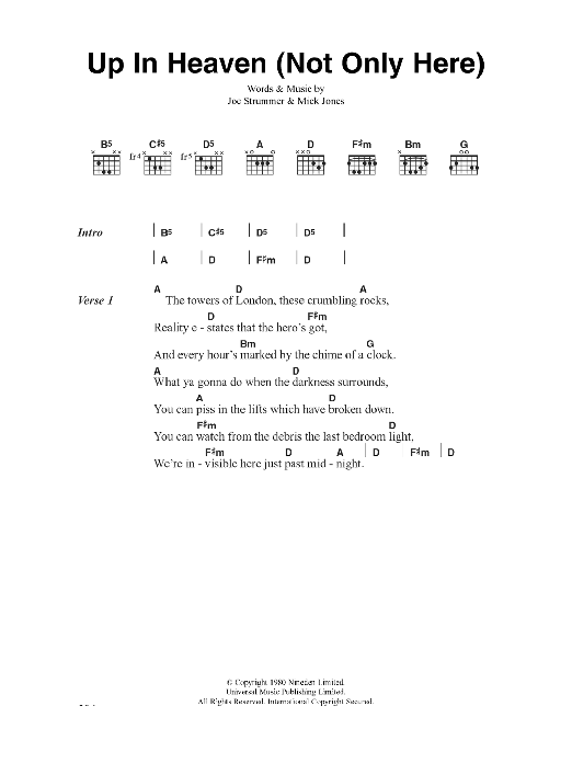 The Clash Up In Heaven (Not Only Here) sheet music notes and chords. Download Printable PDF.