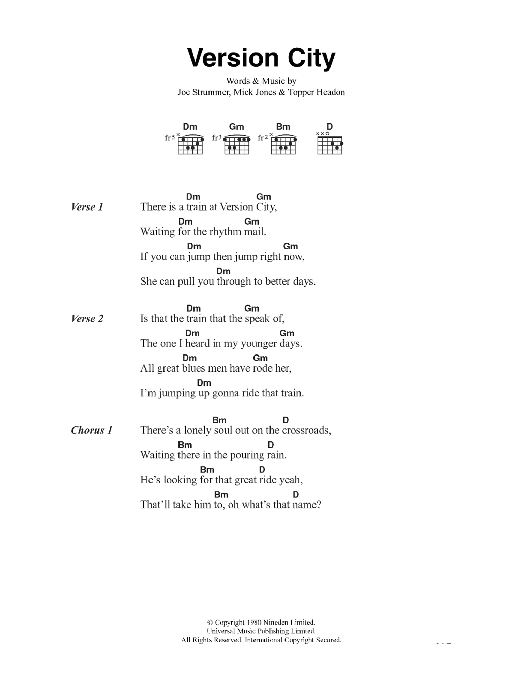Learn to play The Clash Version City sheet music for Guitar Chords/Lyrics in minutes. Price: 4.4900$ The Clash Version City sheet music notes and chords arranged for Guitar Chords/Lyrics