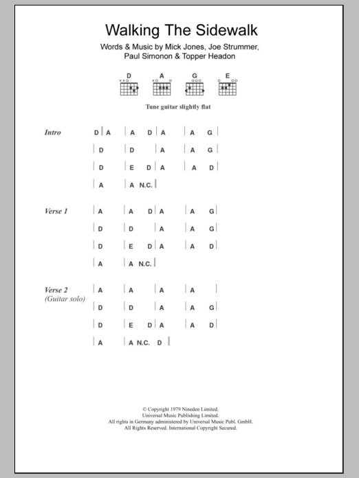 Learn to play The Clash Walking The Sidewalk sheet music for Guitar Chords/Lyrics in minutes. Price: 4.4900$ The Clash Walking The Sidewalk sheet music notes and chords arranged for Guitar Chords/Lyrics