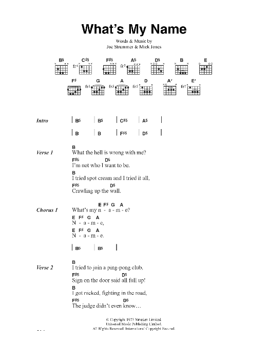 The Clash What's My Name sheet music notes and chords. Download Printable PDF.