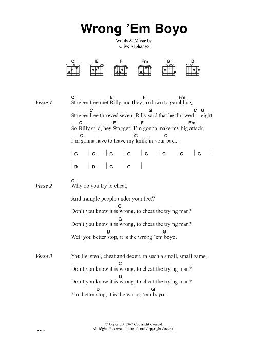 The Clash Wrong 'Em Boyo sheet music notes and chords arranged for Guitar Chords/Lyrics
