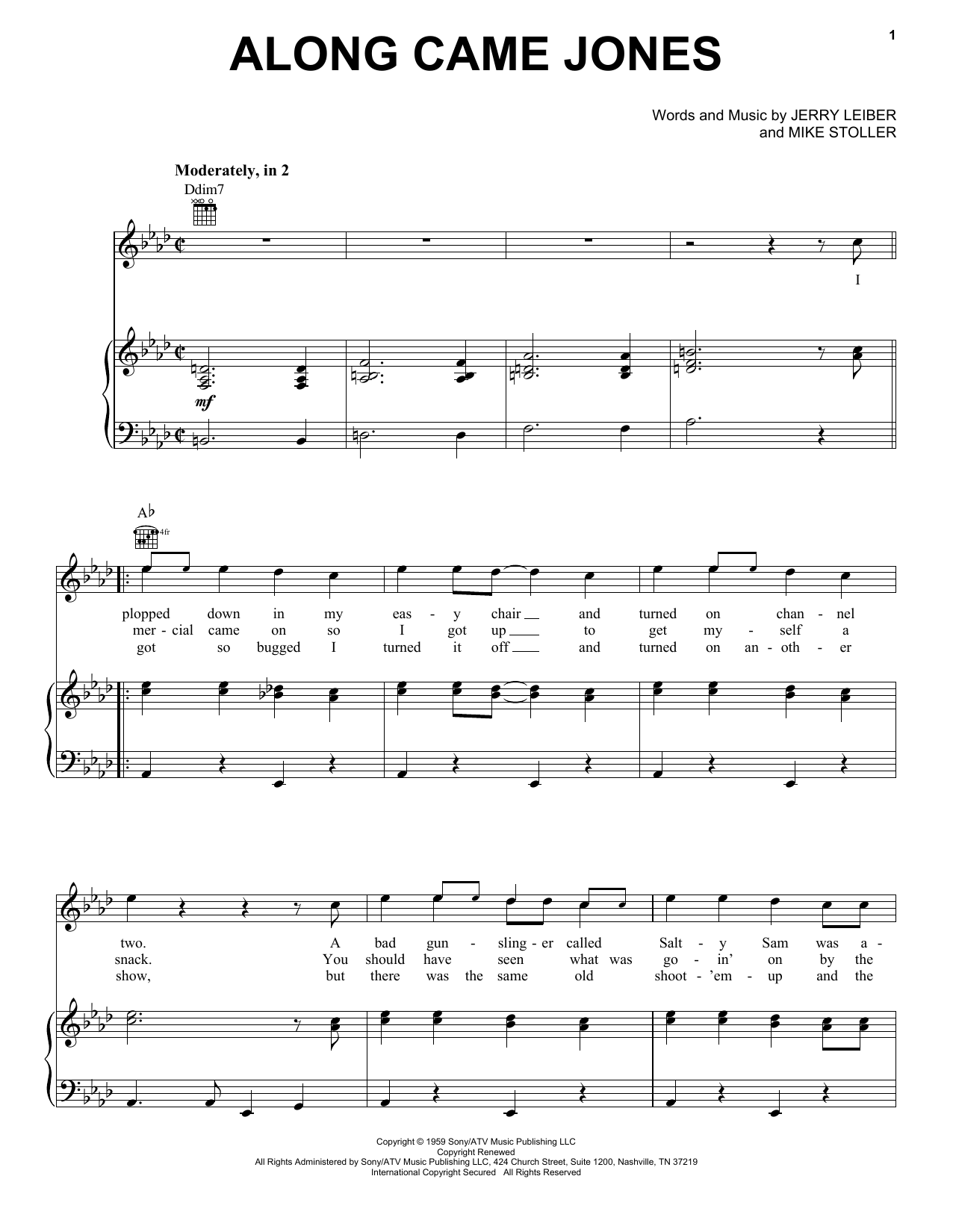 Learn to play The Coasters Along Came Jones sheet music for Piano, Vocal & Guitar Chords (Right-Hand Melody) in minutes. Price: 7.8900$ The Coasters Along Came Jones sheet music notes and chords arranged for Piano, Vocal & Guitar Chords (Right-Hand Melody)