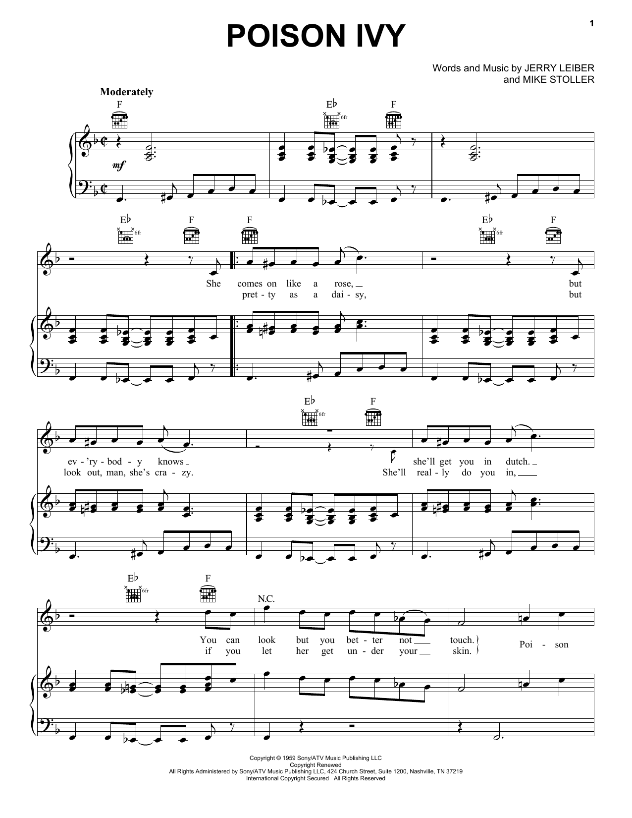 The Coasters Poison Ivy sheet music notes and chords. Download Printable PDF.