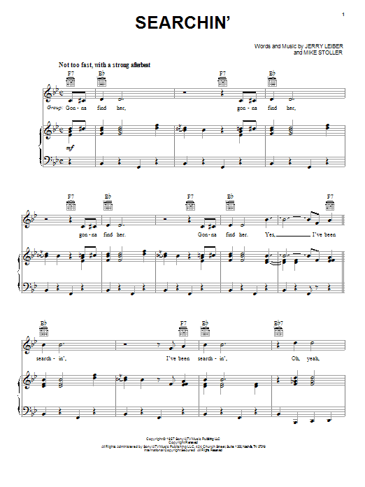 The Coasters Searchin' sheet music notes and chords. Download Printable PDF.