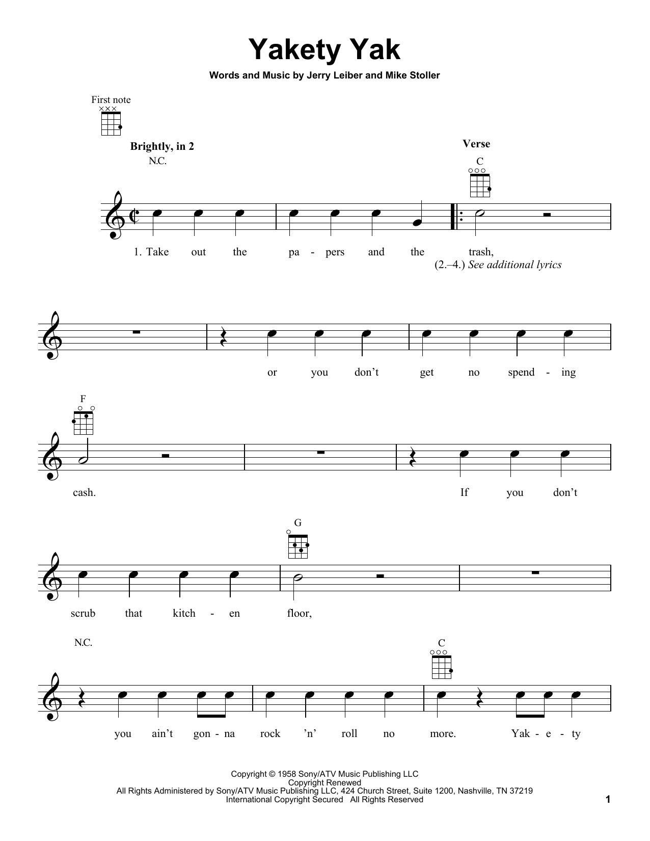 The Coasters Yakety Yak sheet music notes and chords. Download Printable PDF.