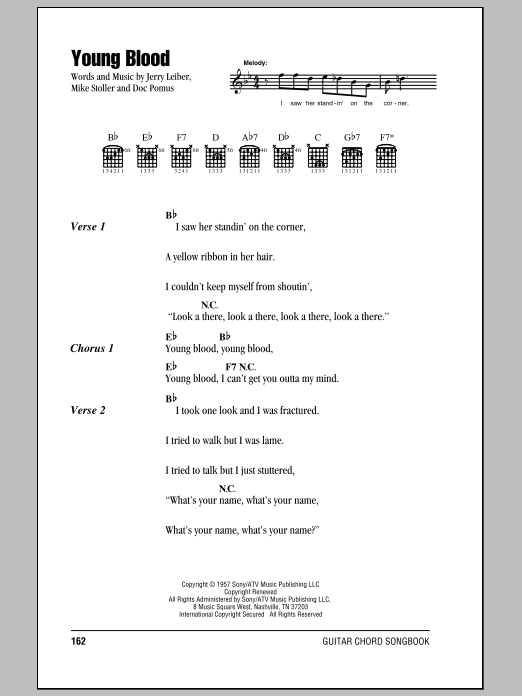 Learn to play The Coasters Young Blood sheet music for Ukulele in minutes. Price: 5.9900$ The Coasters Young Blood sheet music notes and chords arranged for Ukulele