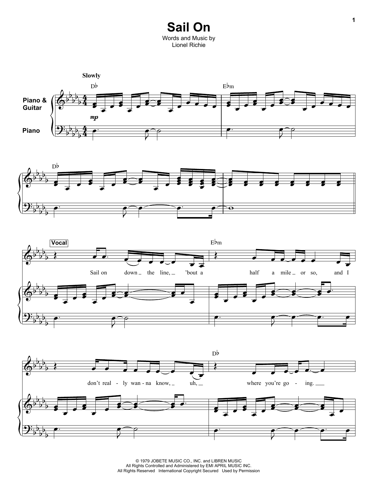 The Commodores Sail On sheet music notes and chords. Download Printable PDF.