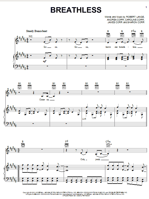 The Corrs Breathless sheet music notes and chords. Download Printable PDF.