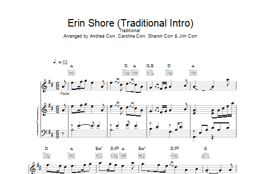 The Corrs Erin Shore (Traditional Intro) sheet music notes and chords. Download Printable PDF.