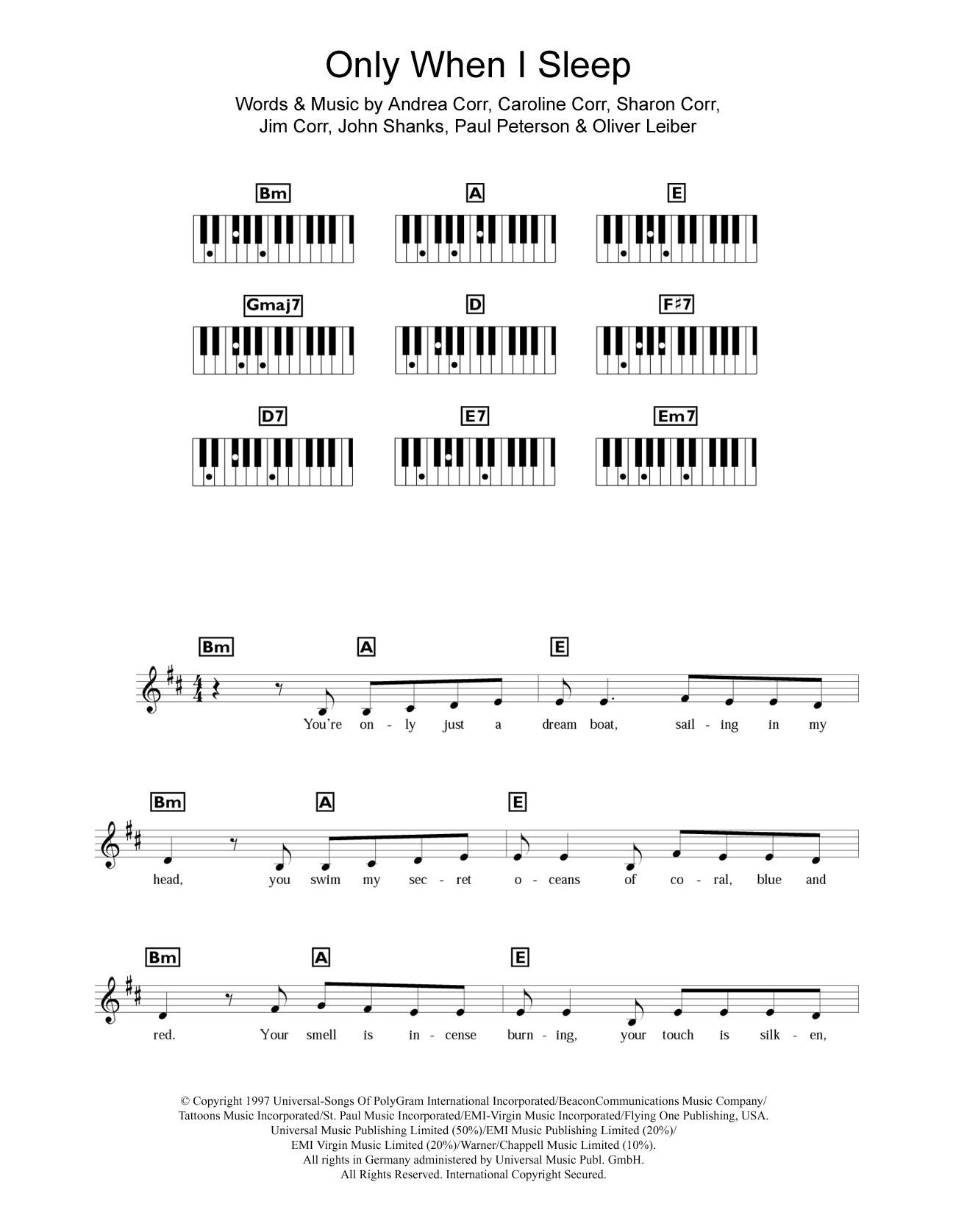 The Corrs Only When I Sleep sheet music notes and chords. Download Printable PDF.