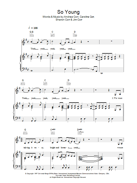 The Corrs So Young sheet music notes and chords. Download Printable PDF.