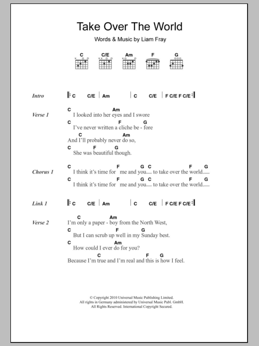 The Courteeners Take Over The World sheet music notes and chords. Download Printable PDF.