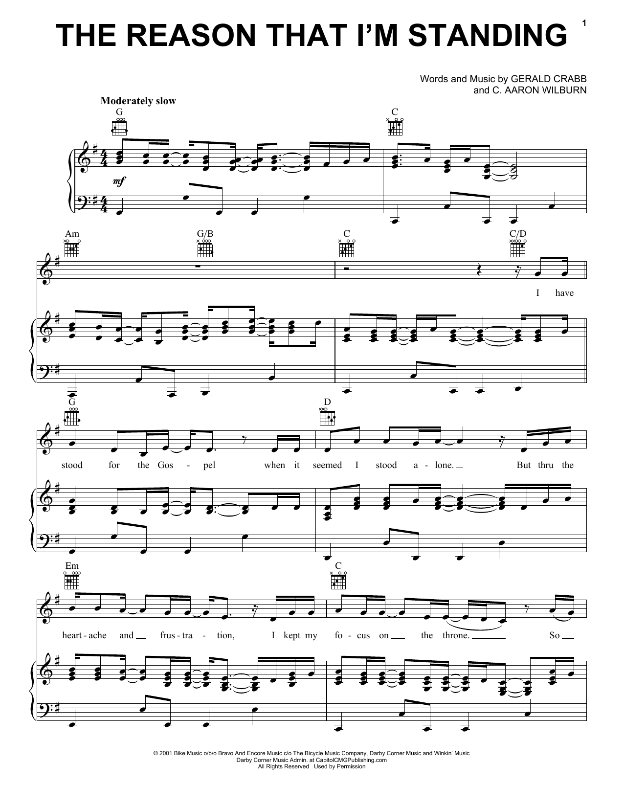 Learn to play The Crabb Family The Reason That I'm Standing sheet music for Piano, Vocal & Guitar Chords (Right-Hand Melody) in minutes. Price: 7.8900$ The Crabb Family The Reason That I'm Standing sheet music notes and chords arranged for Piano, Vocal & Guitar Chords (Right-Hand Melody)