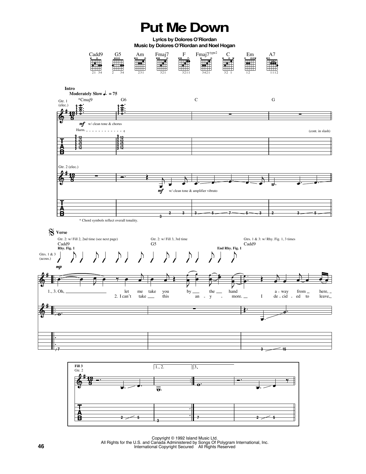 Learn to play The Cranberries Put Me Down sheet music for Guitar Tab in minutes. Price: 7.8900$ The Cranberries Put Me Down sheet music notes and chords arranged for Guitar Tab