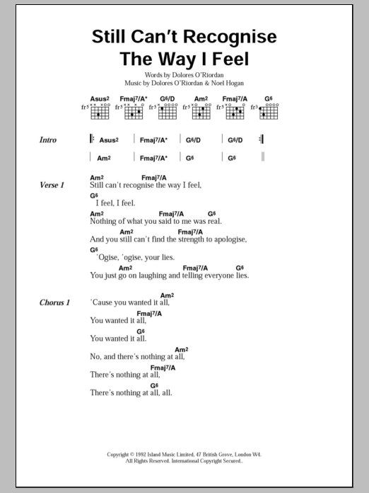 The Cranberries Still Can't Recognise The Way I Feel sheet music notes and chords. Download Printable PDF.