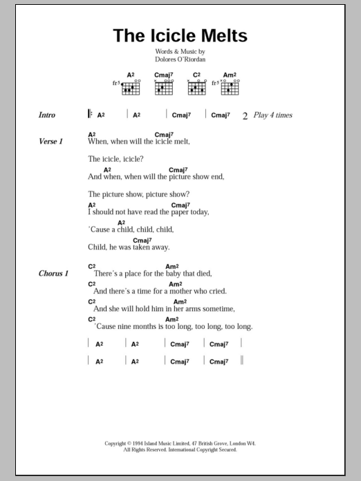 The Cranberries The Icicle Melts sheet music notes and chords. Download Printable PDF.