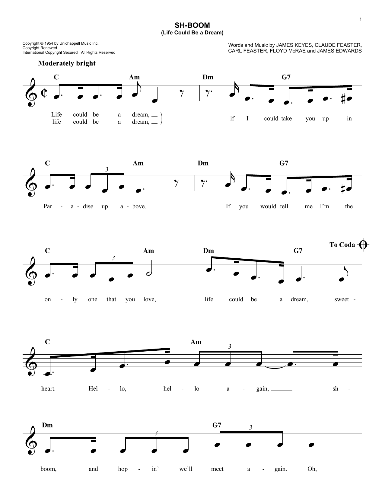 The Crew-Cuts Sh-Boom sheet music notes and chords arranged for Ukulele