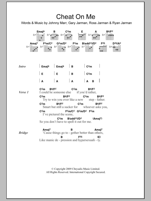 The Cribs Cheat On Me sheet music notes and chords. Download Printable PDF.