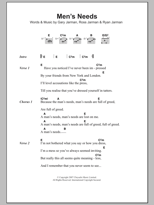 The Cribs Men's Needs sheet music notes and chords. Download Printable PDF.