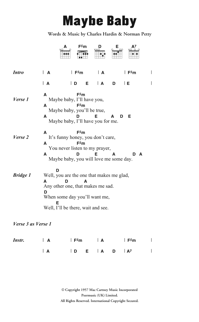 The Crickets Maybe Baby sheet music notes and chords. Download Printable PDF.