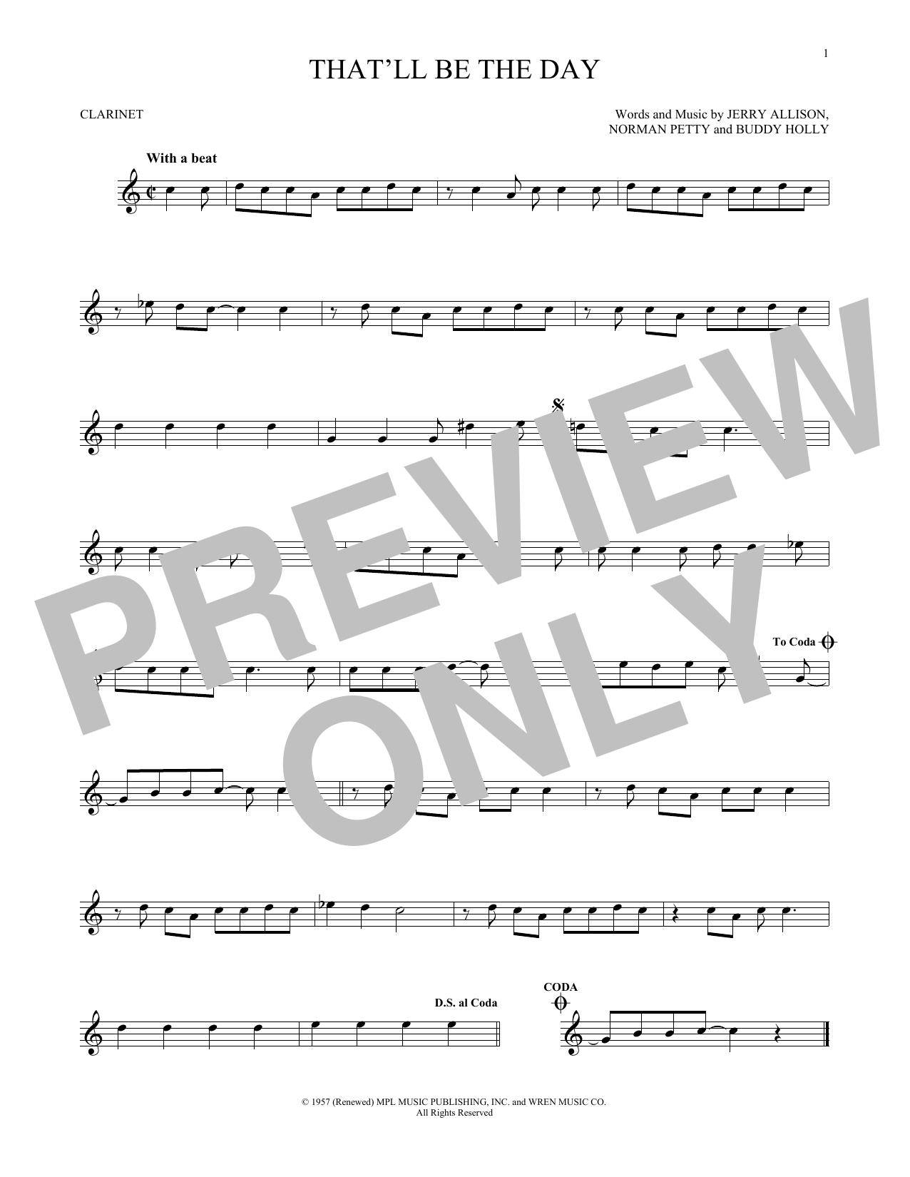 The Crickets That'll Be The Day sheet music notes and chords. Download Printable PDF.