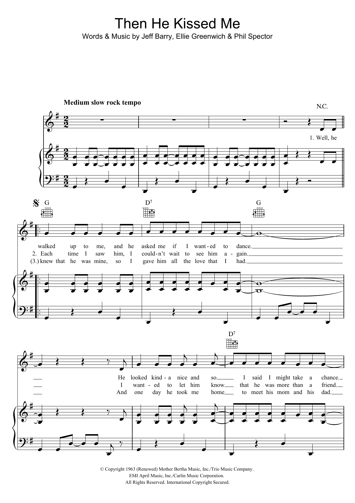 The Crystals (And) Then He Kissed Me sheet music notes and chords. Download Printable PDF.