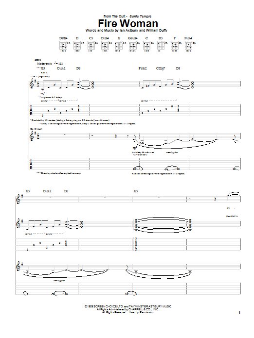 The Cult Fire Woman sheet music notes and chords. Download Printable PDF.