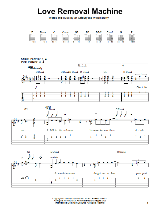 The Cult Love Removal Machine sheet music notes and chords. Download Printable PDF.