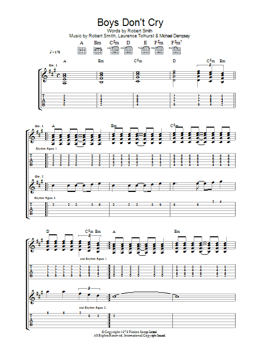 The Cure Boys Don't Cry sheet music notes and chords. Download Printable PDF.