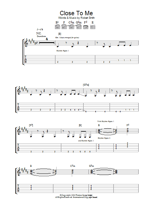 The Cure Close To Me sheet music notes and chords arranged for Piano, Vocal & Guitar Chords