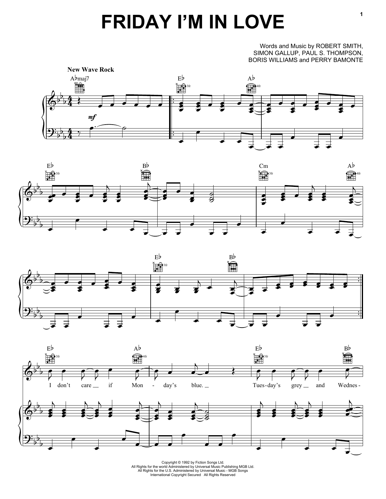 The Cure Friday I'm In Love sheet music notes and chords. Download Printable PDF.