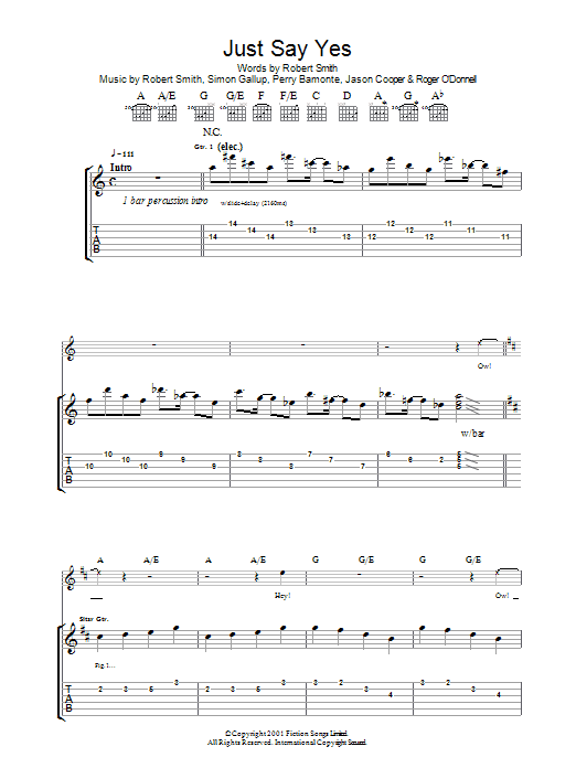Learn to play The Cure Just Say Yes sheet music for Guitar Tab in minutes. Price: 7.8900$ The Cure Just Say Yes sheet music notes and chords arranged for Guitar Tab